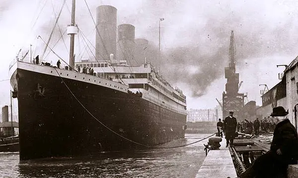 Incredible Maiden Voyage - On this day 2 A black and white photograph of the Titanic at Southampton at the beginning of her maiden voyage.
