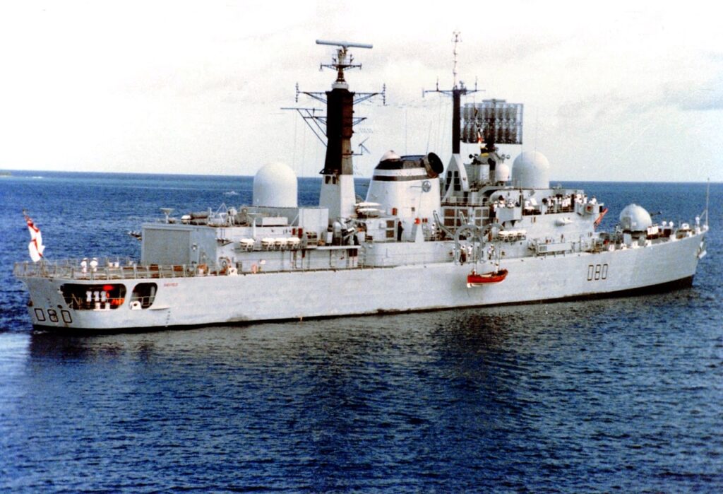 A picture of HMS Sheffield prior to be struck