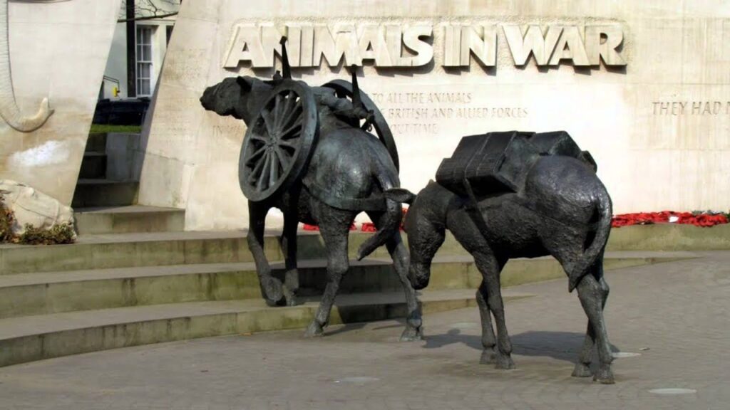 A photograph of the Animals at War memorial