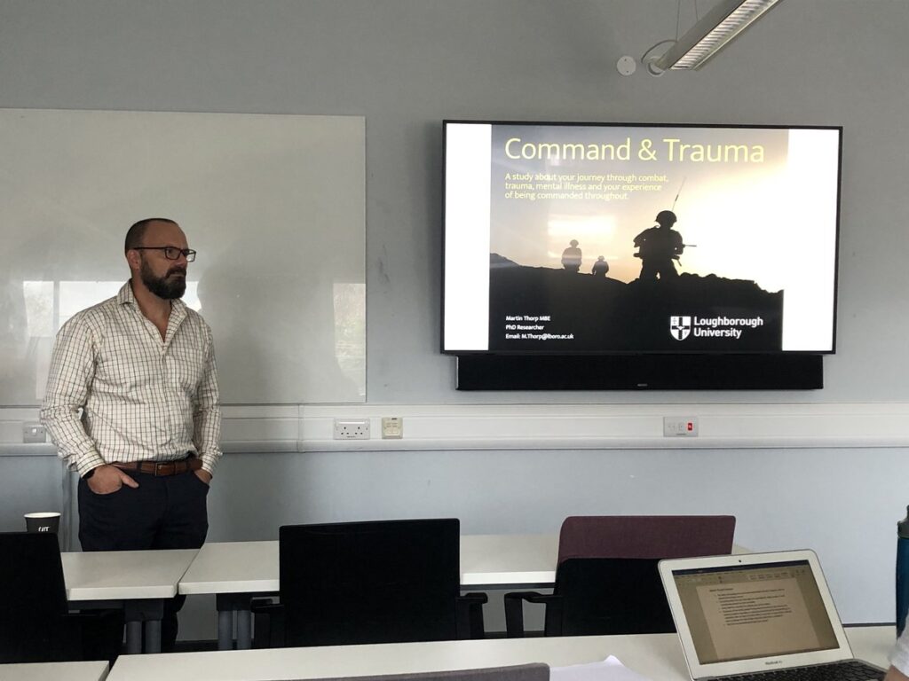 Command and Trauma - Loughborough University 3 A picture of a course present or in classroom with the Command and Trauma slide on the screen