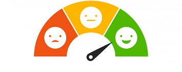 April meeting feedback - A feed-back image with a face in a red zone not smiling, a face in a yellow zone showing no emotion and a face in a green zone smiling. The arrow is pointing to the green zone