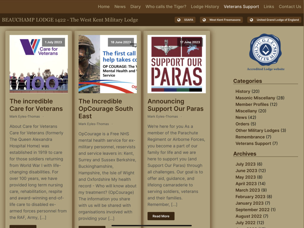 Supporting Military Veterans - A picture of our website page dedicated to the support available to UK Veterans