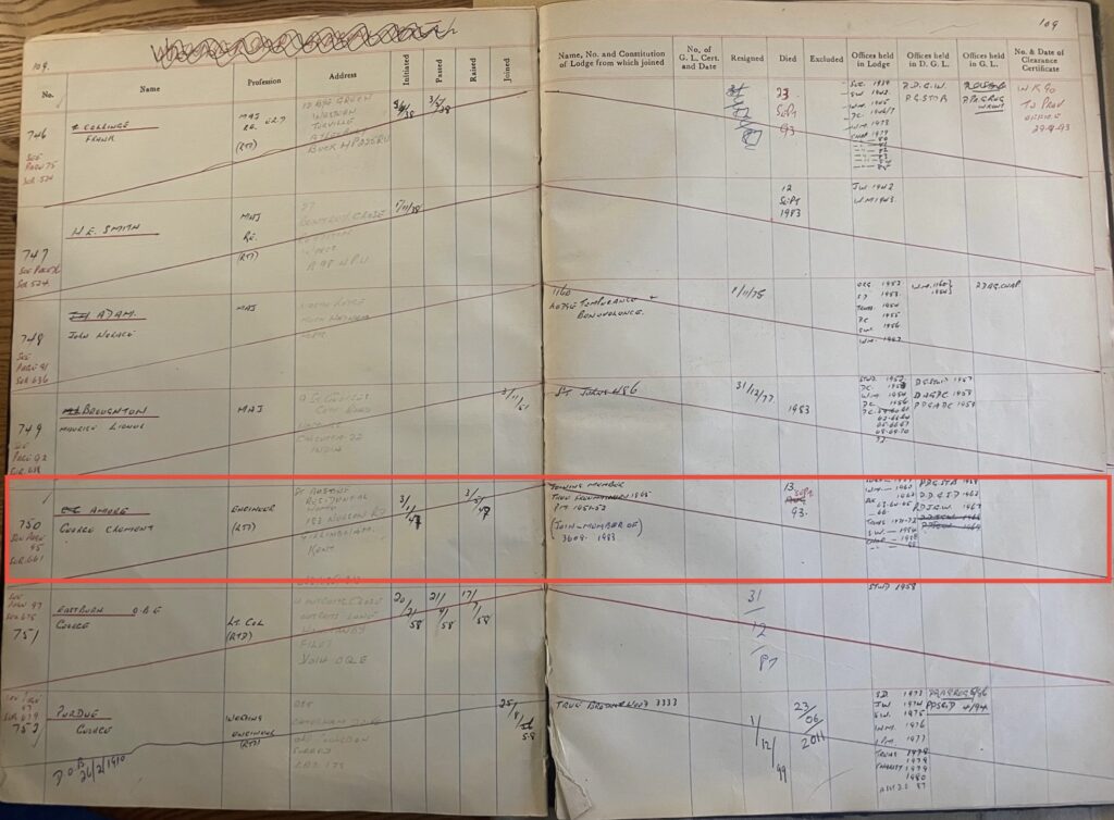 Remarkable October meeting 12 Remarkable October - A picture of George Ardmore’s Beauchamp Lodge Register entry No.750
