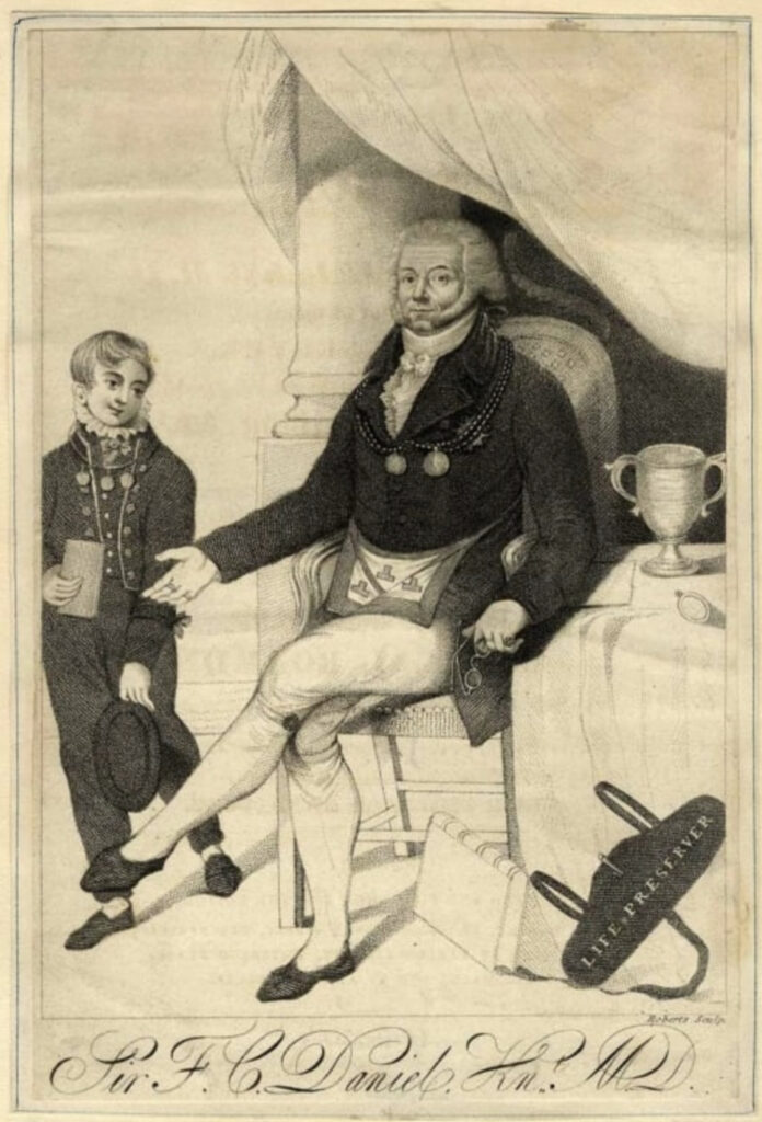 Incredible - The Masonic Del Boy, the man that stole a Knighthood. 1 The Masonic Del Boy. Sir Francis Columbine Daniel - A print from his 1821 memoirs