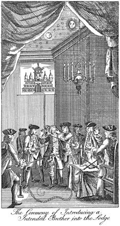 Captivating - Swords in Freemasonry 2 A picture of an 18th Century Initiation Ceremony (Solomon in all his glory 1766)