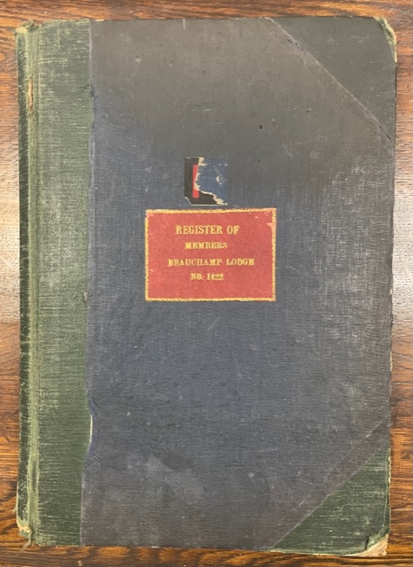 Incredible Register of Members 1 A photograph of the front cover of the Register of members of Beauchamp Lodge