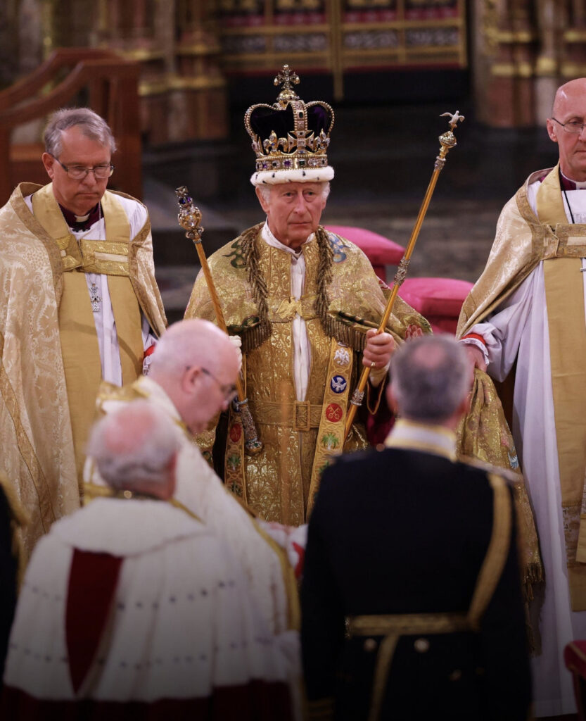 The Majestic and Sensational Coronation in Pictures - GSTK 15 A classical pose. King Charles III with crown, sceptre and Orb in hand