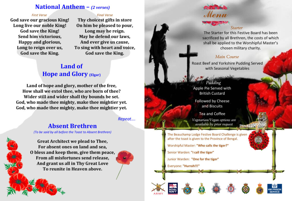Incredible October meeting 40 October meeting - Festival of Remembrance table card